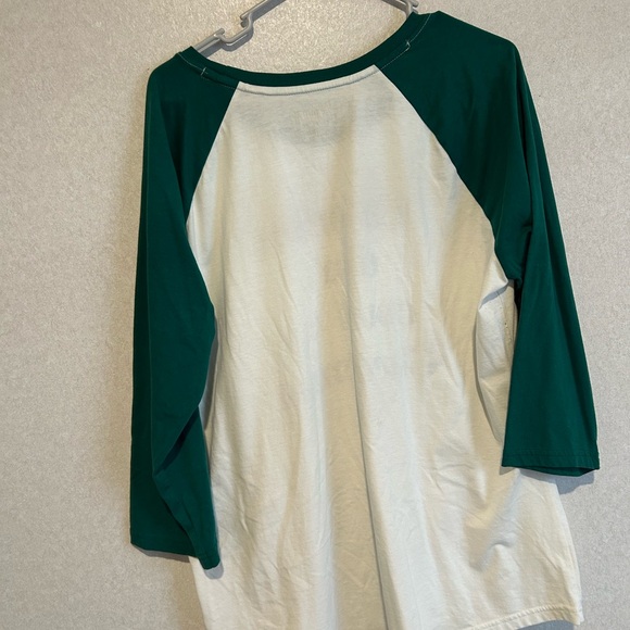 Women’s Christmas Graphic Baseball Tee, Green And White, Size 1x - Picture 2 of 2